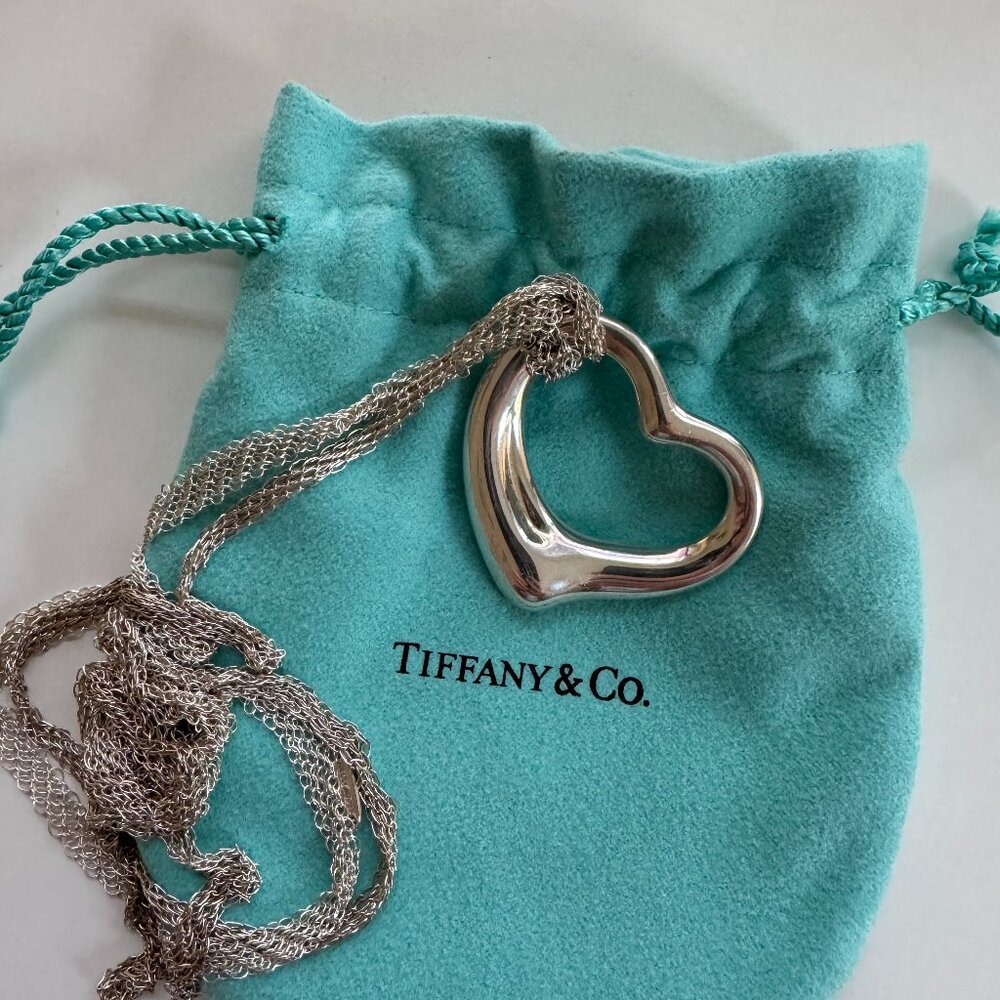Tiffany & Co Elsa Peretti Open Heart Pendant on Mesh Chain